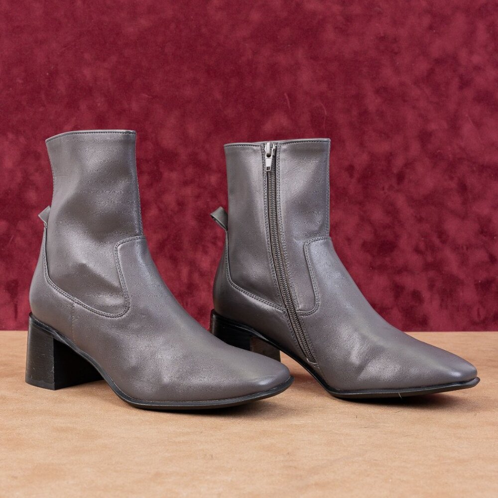 Jeffrey Campbell Women Jerem Vegan Grey Leather Retro Square Toe Boots sz 8